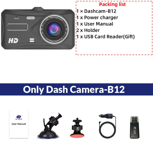 1080P Car DVR B12 Dash Cam Touch Sensitive Dash Camera WDR G Sensor Night Vision Optional Rear Lens Hidden Dashcam