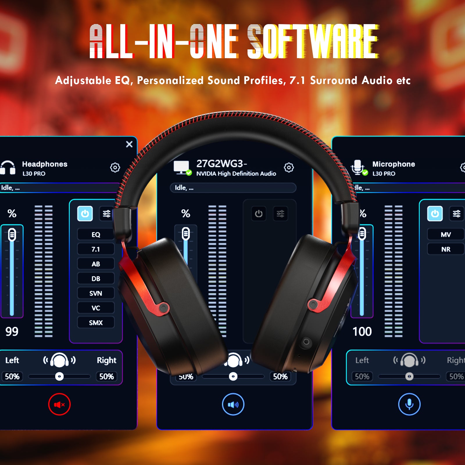 ATTACK SHARK L30Pro Wireless Gaming Headset, Detachable Microphone 7.1 Surround