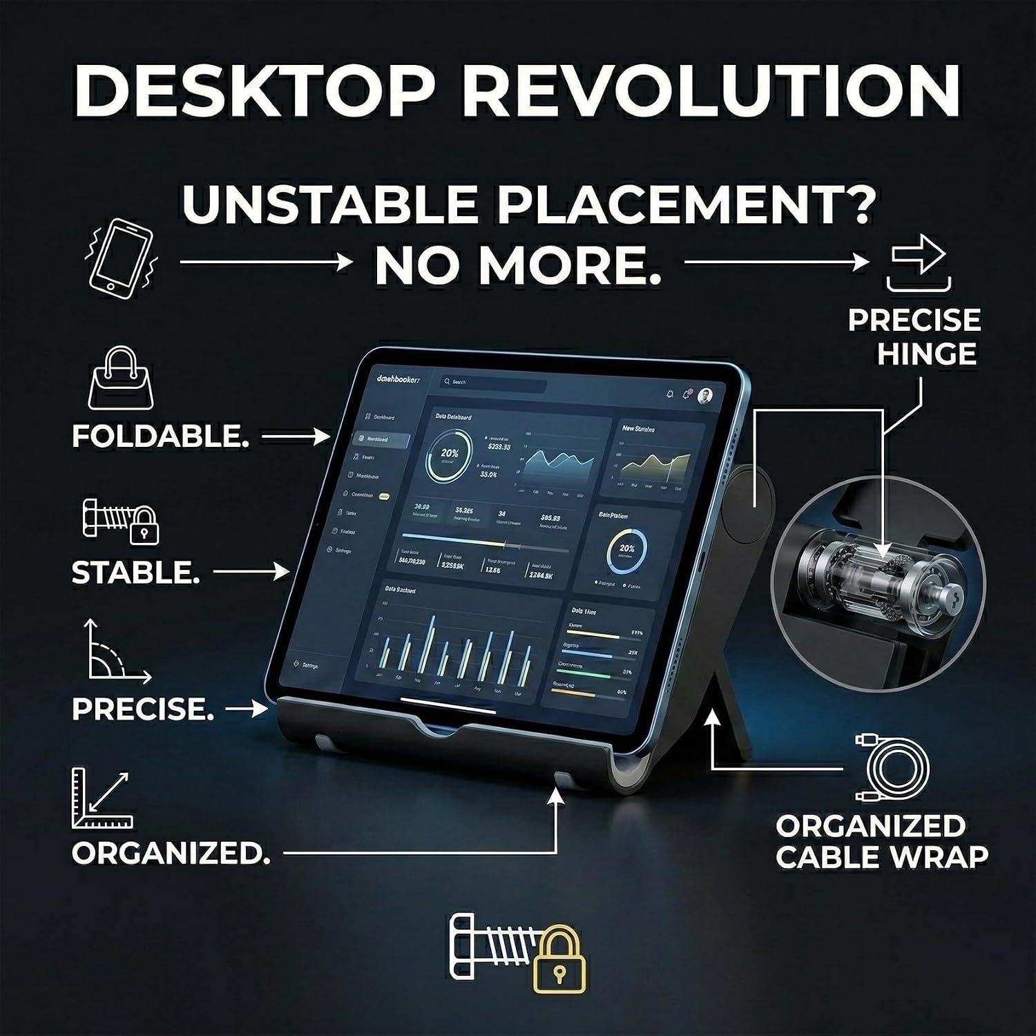 Adjustable Portable Tablet Stand Holder - Perfect for Your Office and Travel Needs (Black)