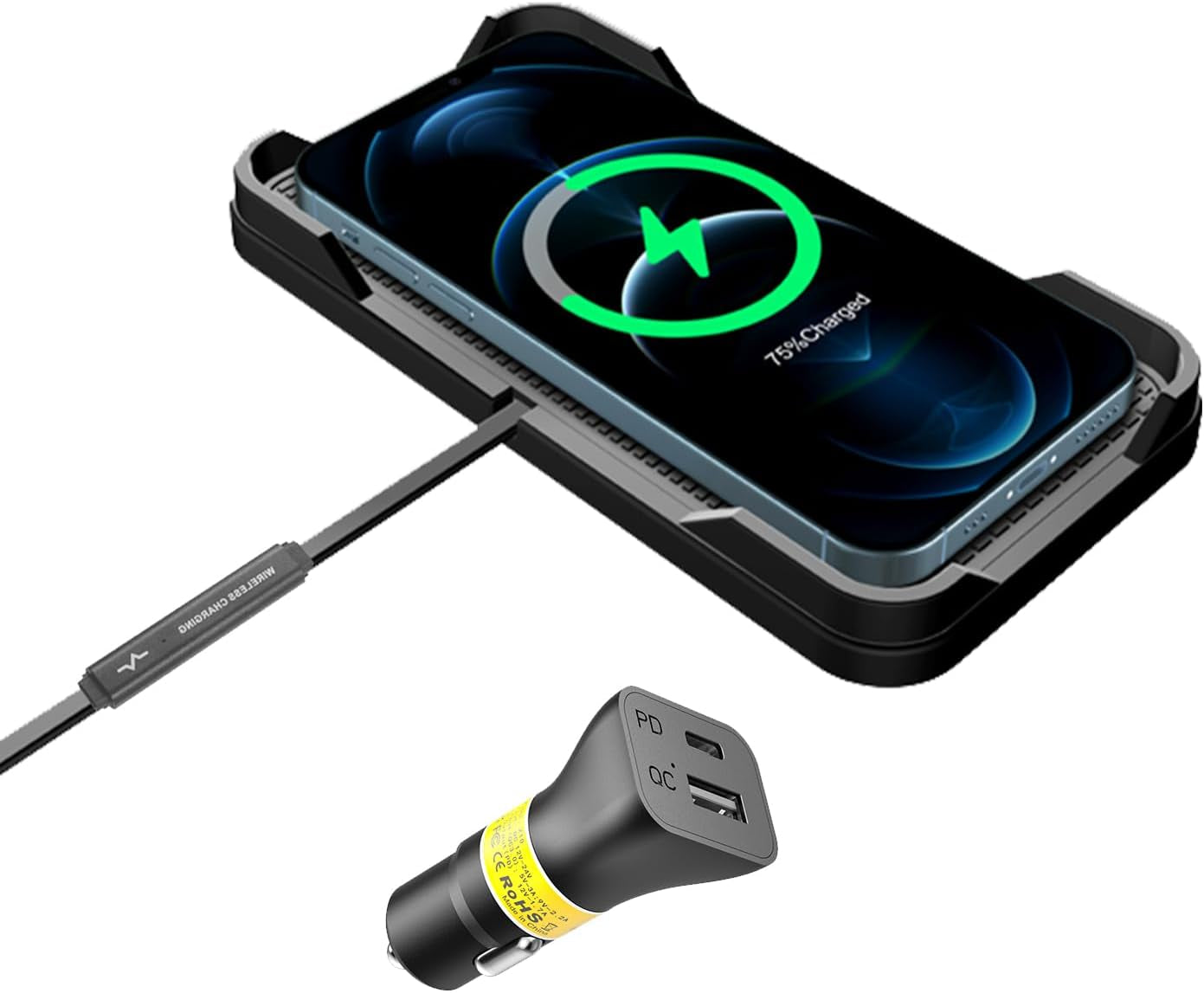 Wireless Charger, Wireless Car Charger Chargng Pad 15W Fast Wireless Phone Charger Cell Phone Cordless Charger Charging Mat Compatible with Iphone 11/12/12/14/15 Galaxy S21/S22/S23/24 (C12Y)