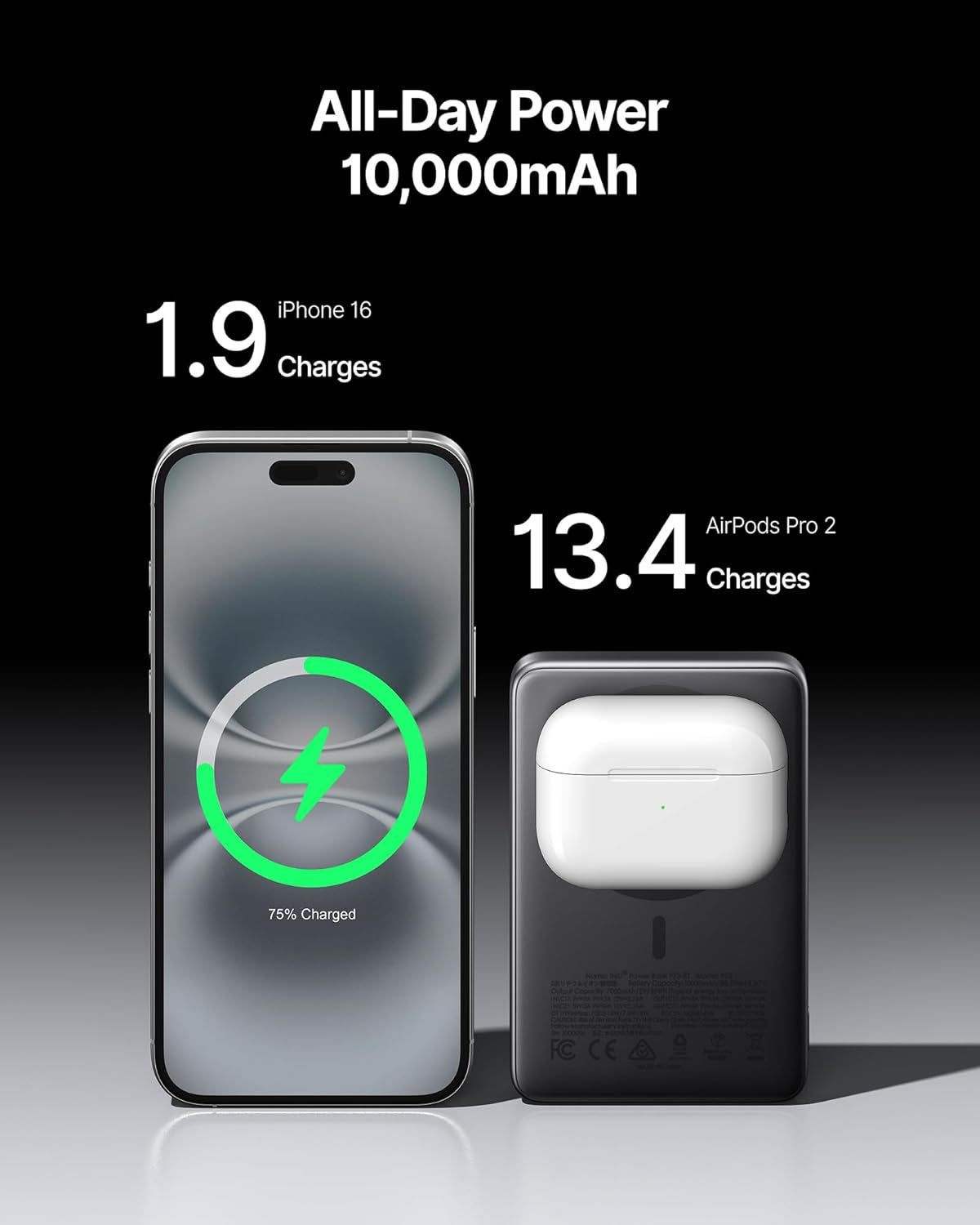 for Magsafe Power Bank, Original Qi2 Certified Wireless Fast Charging, Slimmest 10000Mah 45W Magnetic Portable Charger with USB C Cable & Stand, Travel Pwerbank for Iphone 17-12 Only
