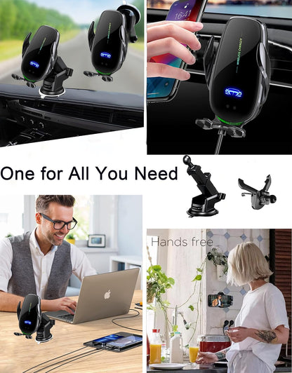 Experience the Ultimate Convenience with Our 15W Fast Wireless Phone Charger & Holder - Perfect for Car, Office, and Kitchen!