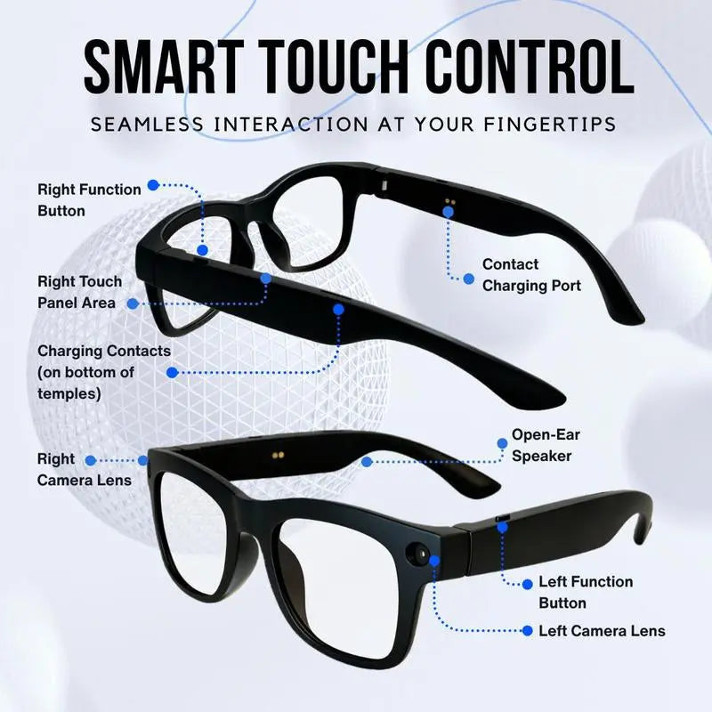 HUGUR AI Smart Camera Glasses: 8MP Lens, Photochromic Technology, Touch Control, Real-Time Translation in 160 Languages, Bluetooth Connectivity, Wearable Video Recording, and UV Protection for Outdoor Use