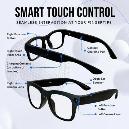 HUGUR AI Smart Camera Glasses: 8MP Lens, Photochromic Technology, Touch Control, Real-Time Translation in 160 Languages, Bluetooth Connectivity, Wearable Video Recording, and UV Protection for Outdoor Use