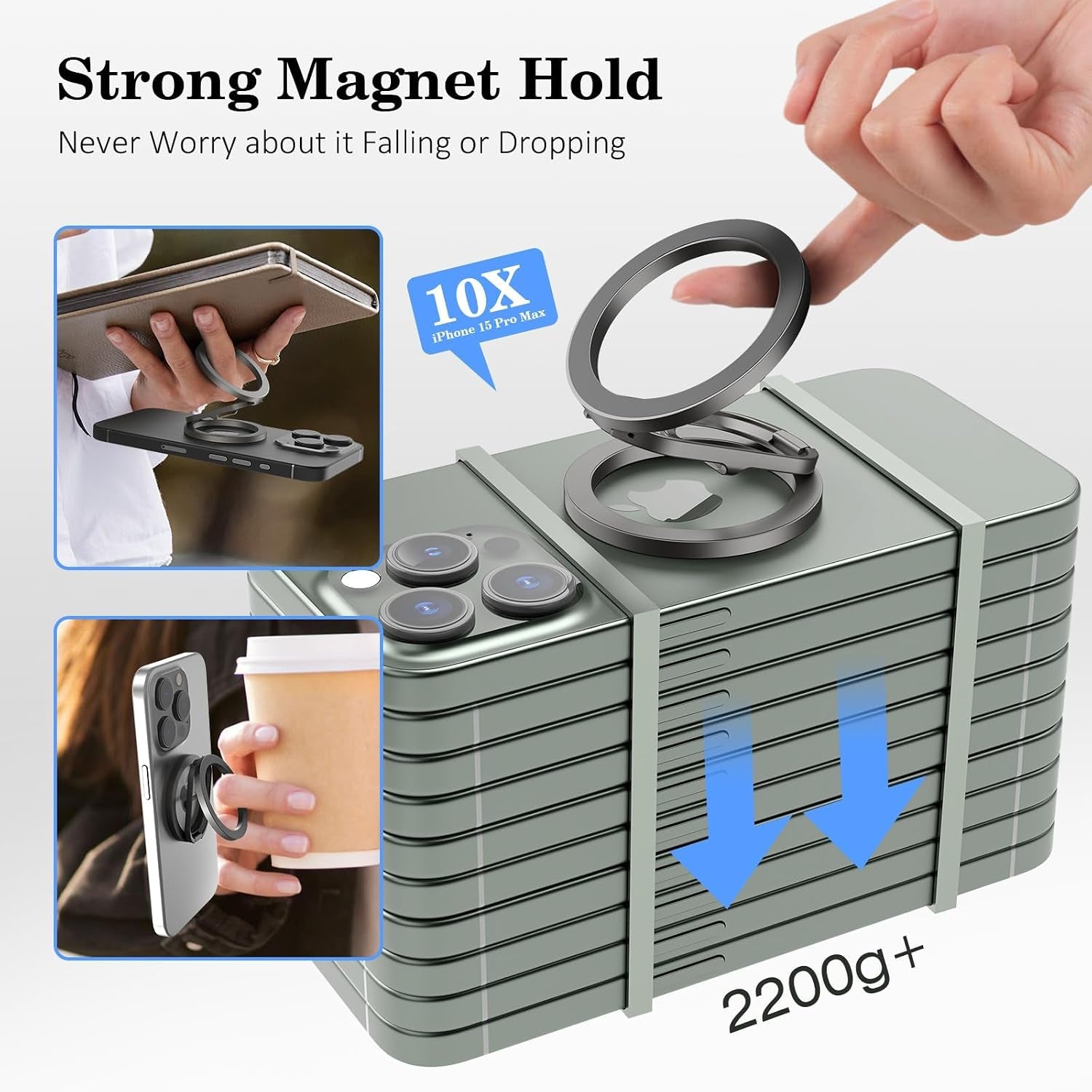 Magnetic Phone Grip for Magsafe, Dual-Sided Magnet Phone Ring Holder for Iphone 16/15/14/13/12 Samsung Google Magsafe Accessories