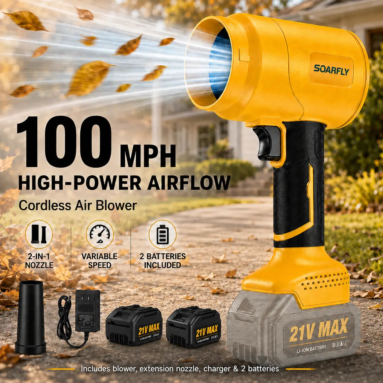 SOARFLY Turbo Jet Blower - Multi-Functional Cordless Leaf Blower and Air Duster with High-Efficiency Copper Motor for Optimal Car Drying, Snow Clearing, and Home Enhancement