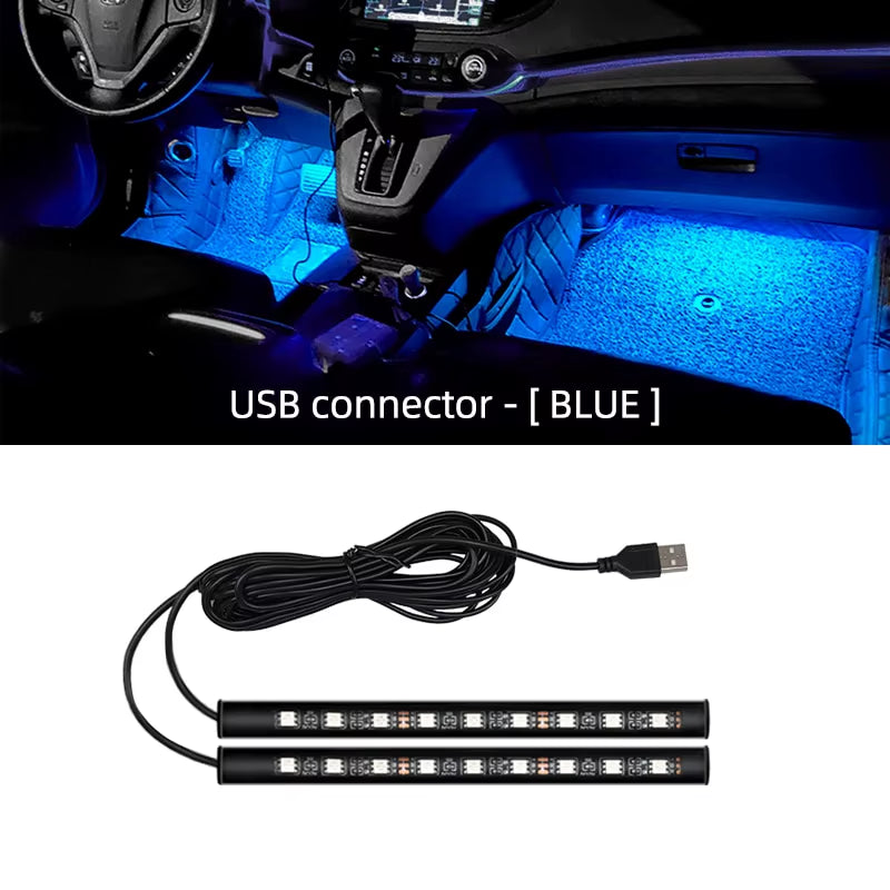 LED Car Neon Foot Lights - Interior Decorative Backlight with USB and Cigarette Lighter Connectivity