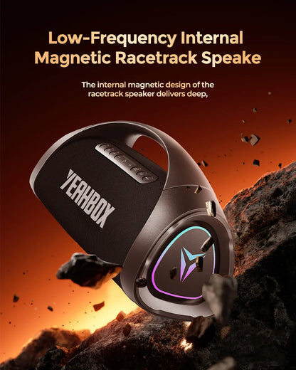 YEAHBOX Sonic Boom Max Portable Bluetooth Sound System - 200W RMS/300W Peak Stereo Speaker with Trifonic Pro True 3-Way Hi-Fi, Pulsebass X Oval Woofer, 5 Drivers, Bluetooth 5.3, EQ, USB Type-C Fast Charging, Water Resistant, and Battery-Powered for Outdoor Use.