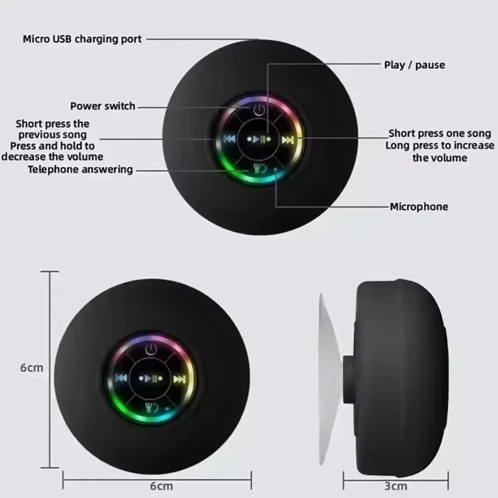 Mini Portable Large Suction Cup Speaker New Bathroom Waterproof Wireless LED Bluetooth Speaker Outdoor Sports Stereo Speaker