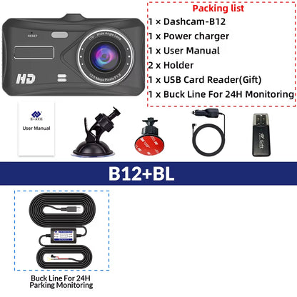 1080P Car DVR B12 Dash Cam Touch Sensitive Dash Camera WDR G Sensor Night Vision Optional Rear Lens Hidden Dashcam