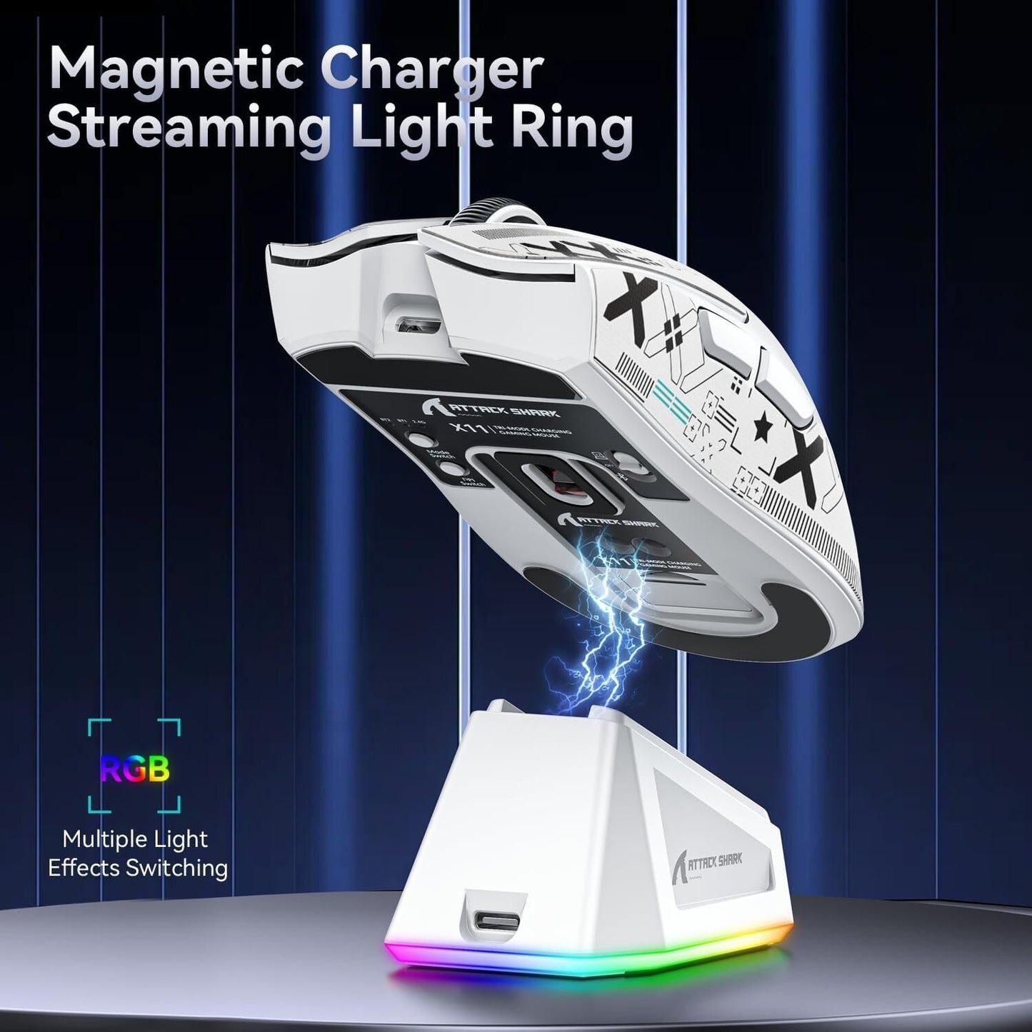 ATTACK SHARK X11 Tri-Mode Wireless Gaming Mouse with RGB Charging Dock, 22000DPI