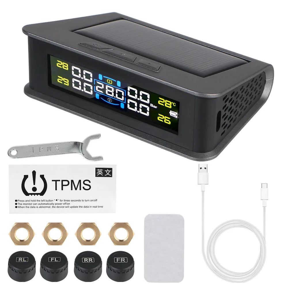 Revolutionary Solar-Powered Tire Pressure Monitoring System with Temperature Alerts - External Battery Version for Enhanced Safety