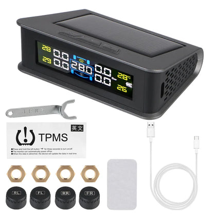 Revolutionary Solar-Powered Tire Pressure Monitoring System with Temperature Alerts - External Battery Version for Enhanced Safety