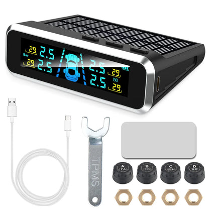 Revolutionary Solar-Powered Tire Pressure Monitoring System with Temperature Alerts - External Battery Version for Enhanced Safety