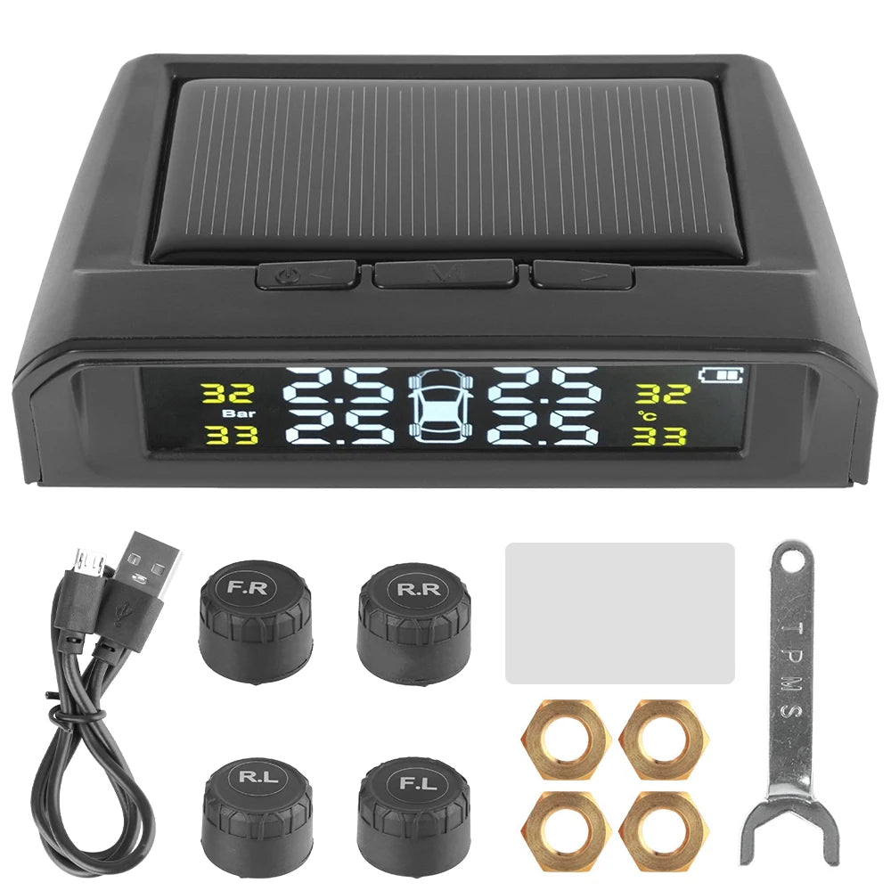 Revolutionary Solar-Powered Tire Pressure Monitoring System with Temperature Alerts - External Battery Version for Enhanced Safety