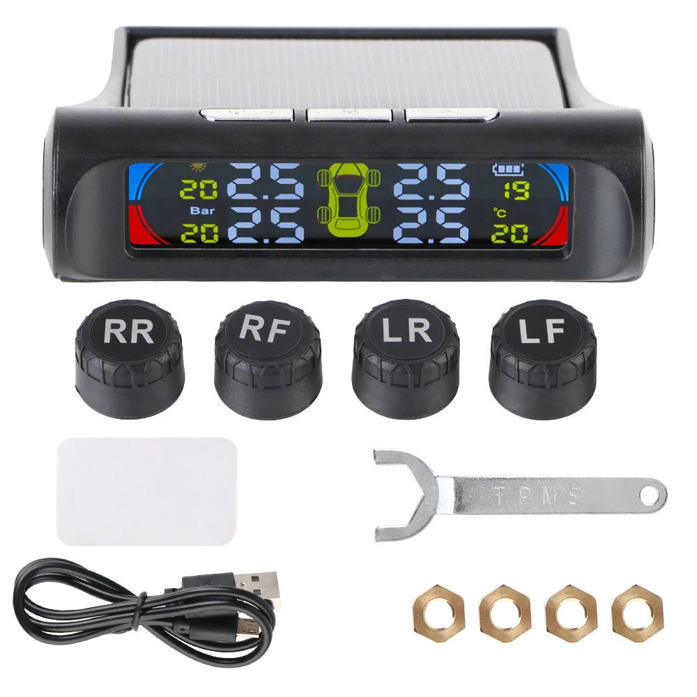 Revolutionary Solar-Powered Tire Pressure Monitoring System with Temperature Alerts - External Battery Version for Enhanced Safety