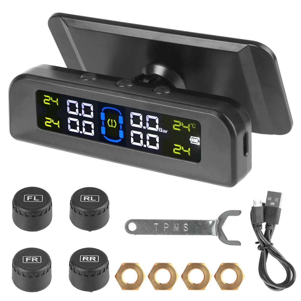 Revolutionary Solar-Powered Tire Pressure Monitoring System with Temperature Alerts - External Battery Version for Enhanced Safety