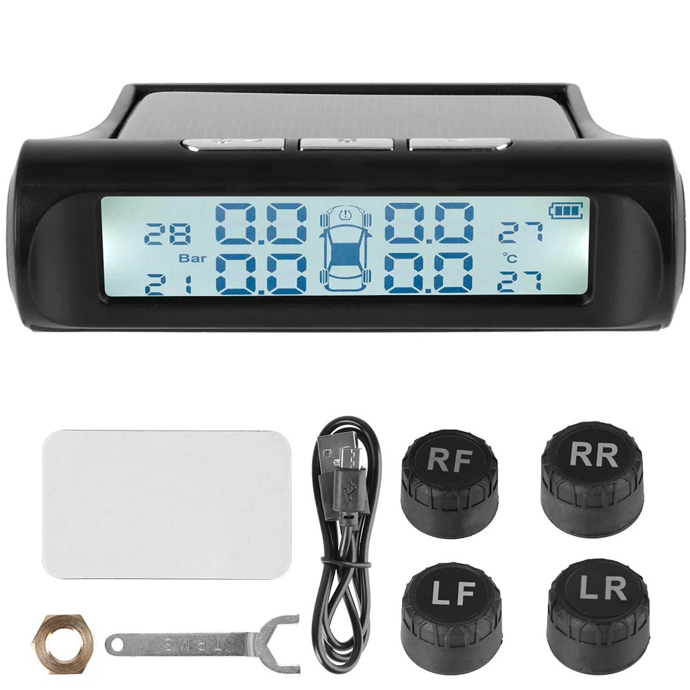 Revolutionary Solar-Powered Tire Pressure Monitoring System with Temperature Alerts - External Battery Version for Enhanced Safety