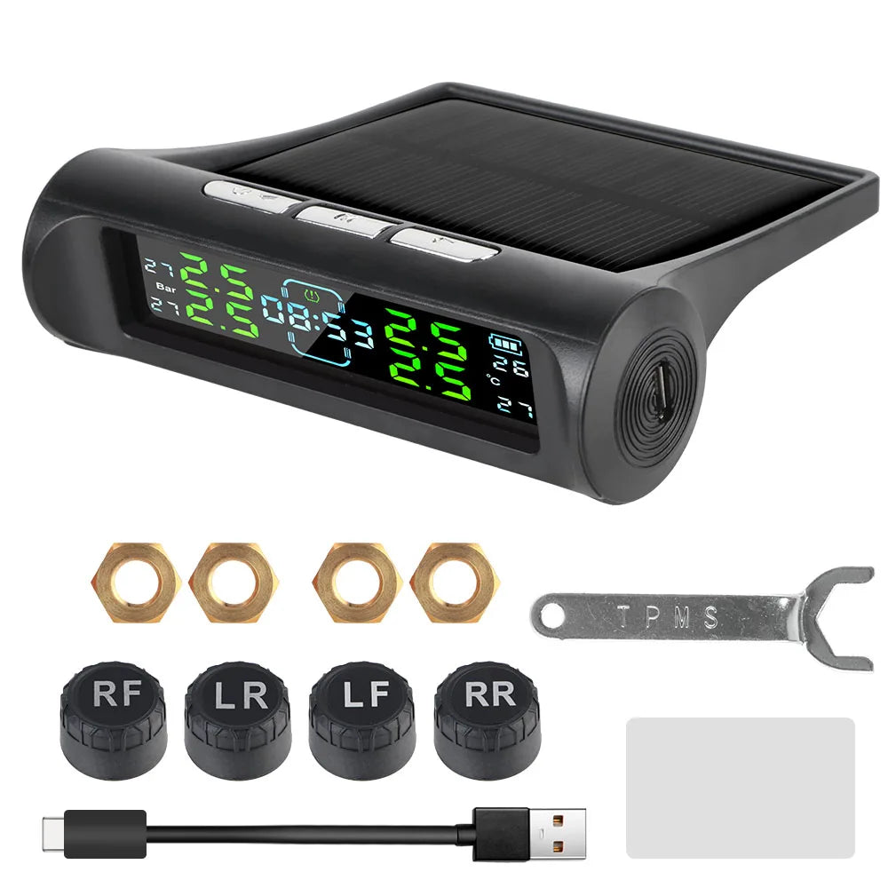 Revolutionary Solar-Powered Tire Pressure Monitoring System with Temperature Alerts - External Battery Version for Enhanced Safety