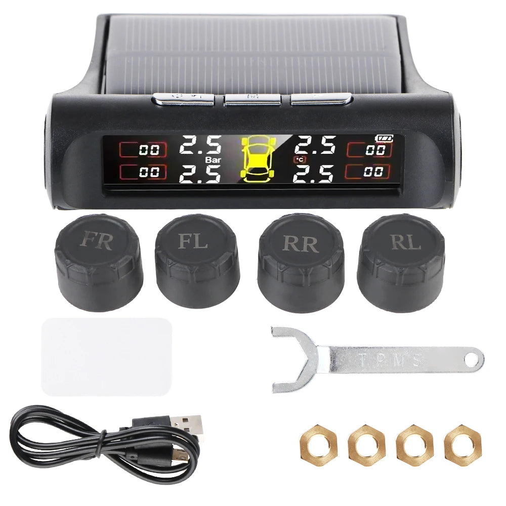 Revolutionary Solar-Powered Tire Pressure Monitoring System with Temperature Alerts - External Battery Version for Enhanced Safety