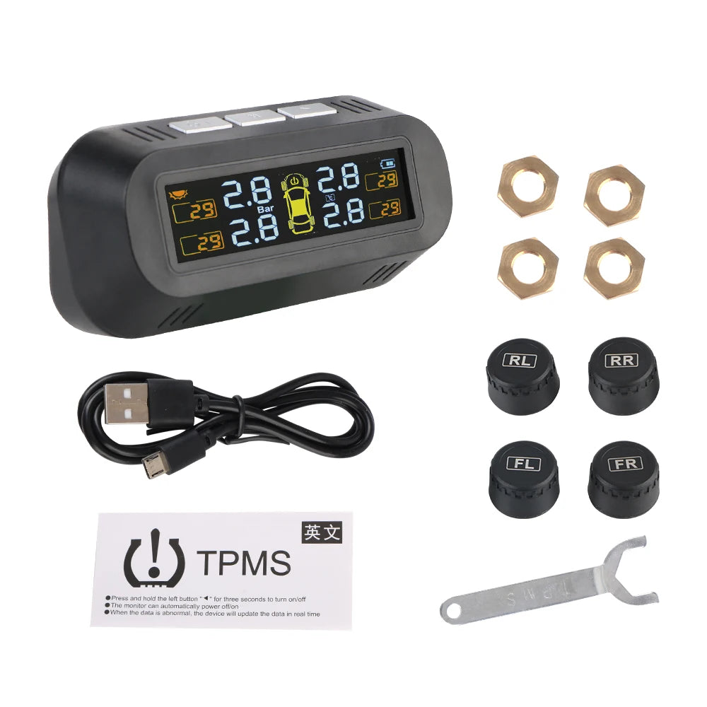 Revolutionary Solar-Powered Tire Pressure Monitoring System with Temperature Alerts - External Battery Version for Enhanced Safety