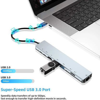8 in 1 USB C Hub Type C 3.1 to 4K HDMI Adapter USB 3.0 Docking Station Type C Splitter with RJ45 SD/TF Card Reader PD for Laptop
