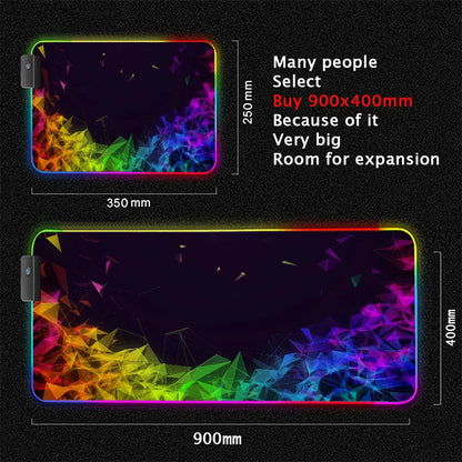 XXL RGB Gaming Mouse Pad New 3D Geometry Desk Mat HD Gamer Accessories Large LED Light Mousepads PC Computer Carpet with Backlit