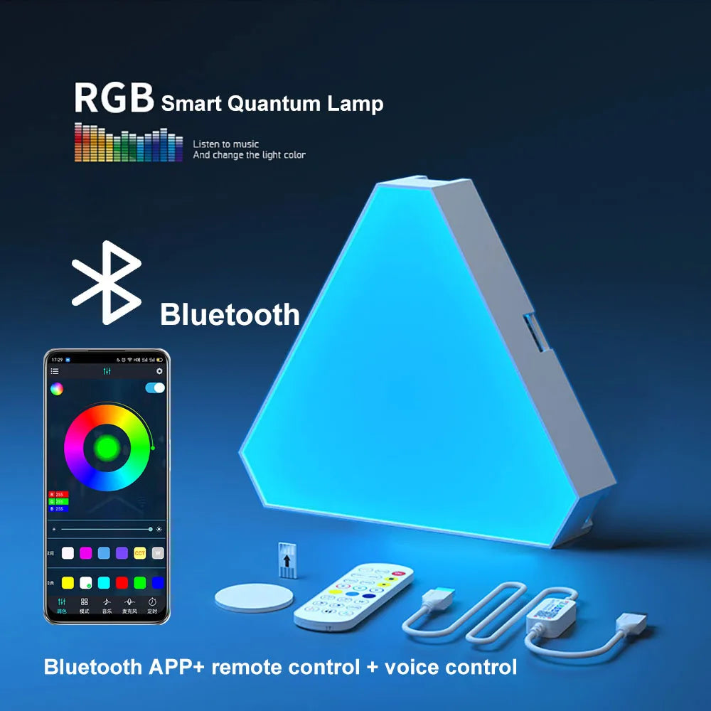 LED Triangular Quantum RGB Wall Lamp - Intelligent Ambient Lighting for Bedroom and Office Décor