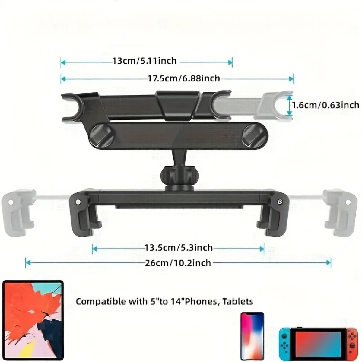 Tablet Stand, Car Headrest, Tablet Stand, and Children'S Extended Arm Car Rear Seat Installation Tablet Stand Are Compatible Wit