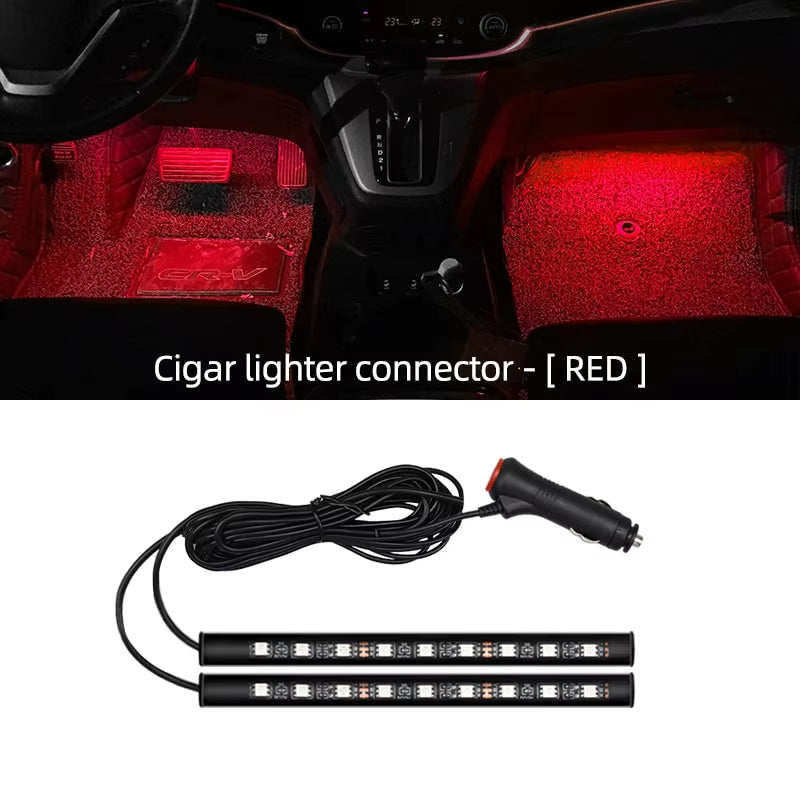 LED Car Neon Foot Lights - Interior Decorative Backlight with USB and Cigarette Lighter Connectivity