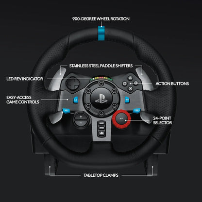 Logitech G29 Driving Force Racing Wheel with Pedals - Advanced Force Feedback, Stainless Steel Paddle Shifters, Leather Grip, USB Connectivity for PS5, PS4, PC, and Mac - Black