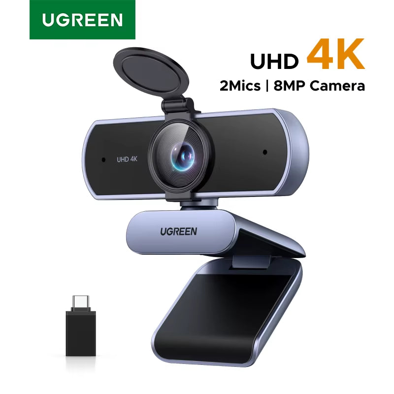 4K FHD 1080P Webcam 8MP for PC, PDAF Auto Focus, Dual AI Noise-Cancelling Mics, Web Cam Camera for Zoom/Teams/Google Meet