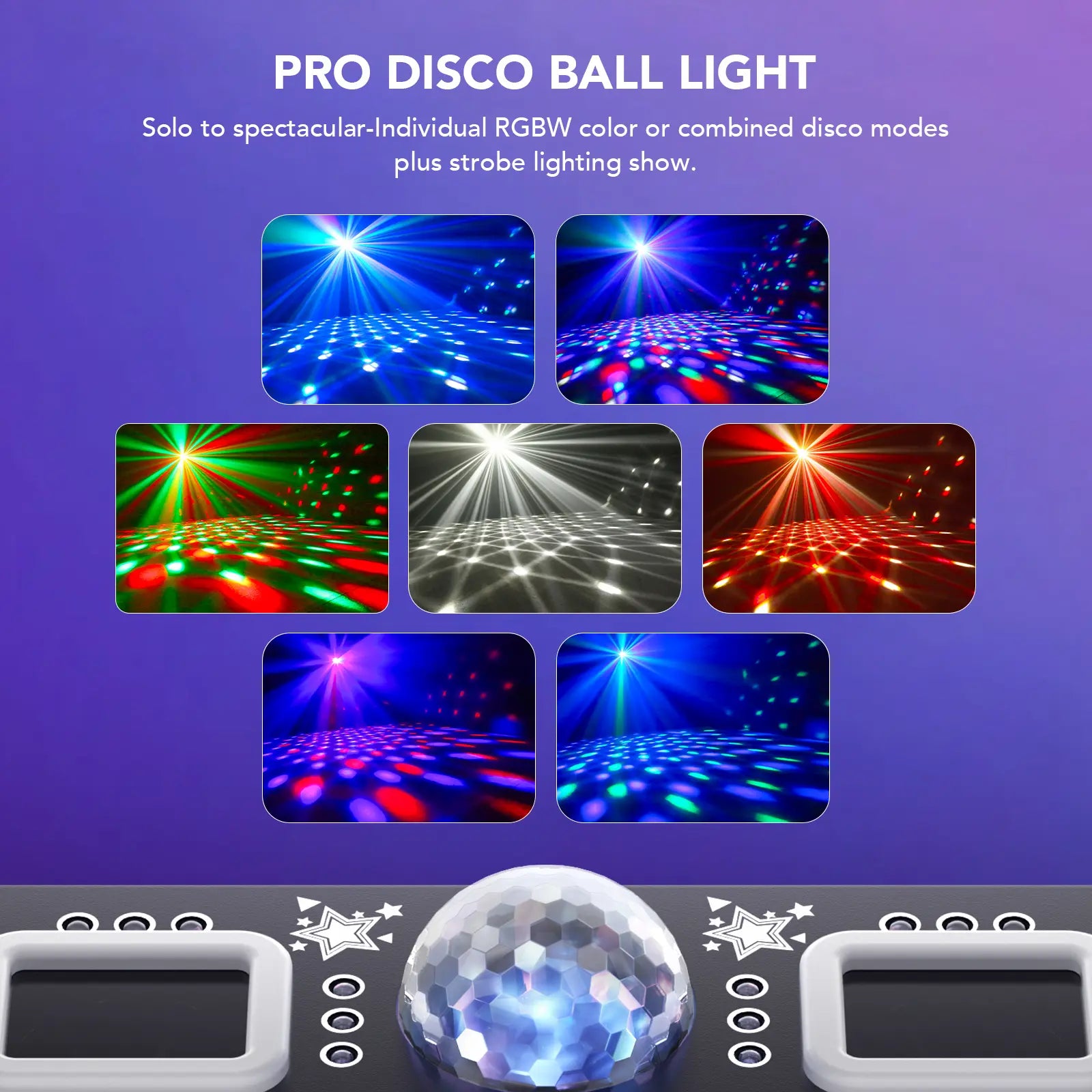 Professional 6-in-1 DMX and Sound-Activated Laser Light Show System with Disco Ball, RGBW, and UV Strobe Lights for Indoor Events, Raves, Clubs, and DJ Performances