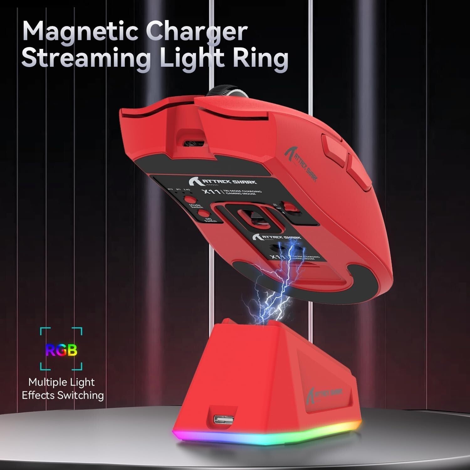 ATTACK SHARK X11 Tri-Mode Wireless Gaming Mouse with RGB Charging Dock, 22000DPI