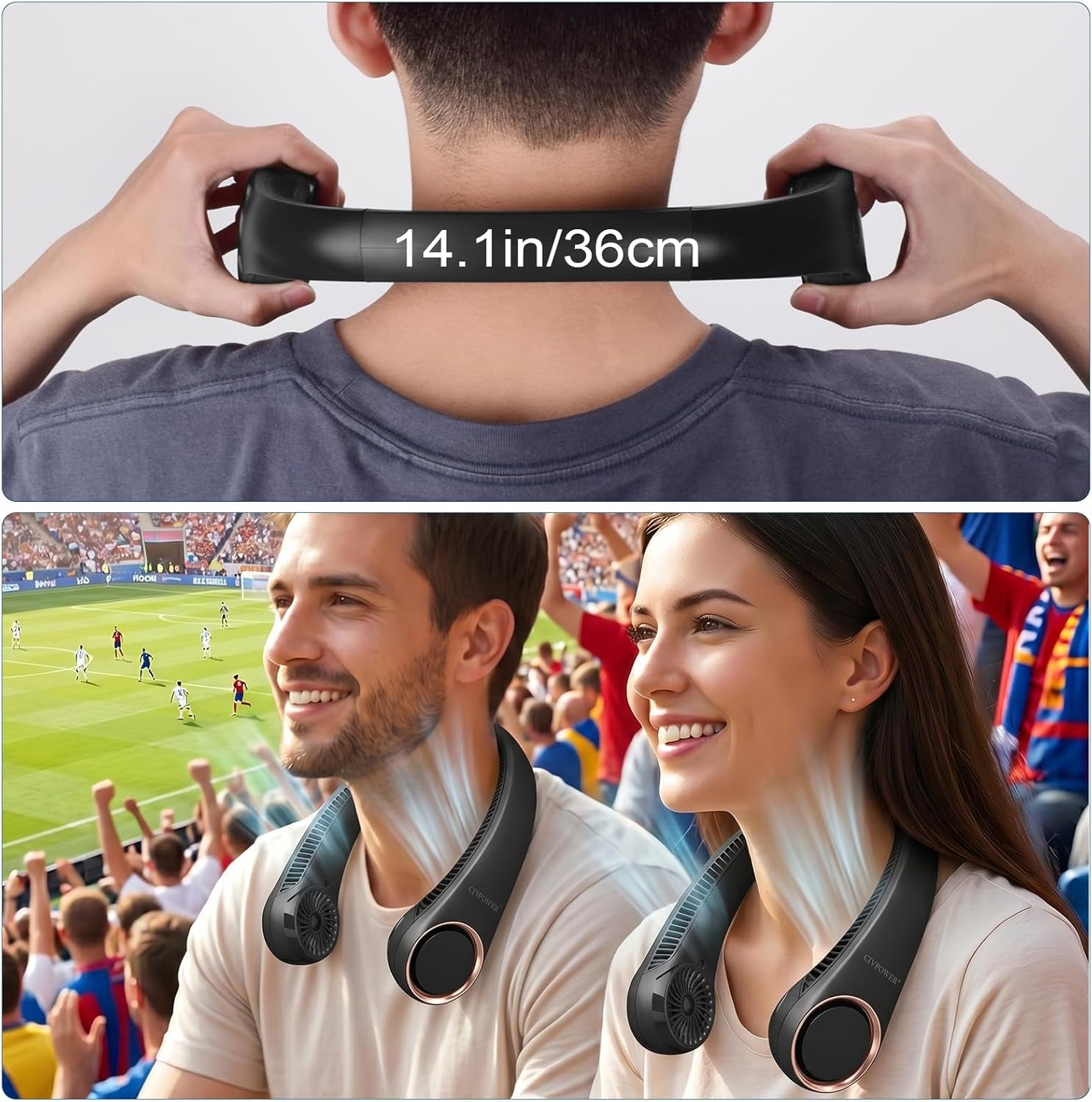 Neck Fan: Portable Personal Neck Cooling Rechargeable Bladeless Fan - Hands Free 3 Speed 4000 Mah Battery USB Operated Wearable Headphone Design - for Men Women Outdoor Indoor (Black)