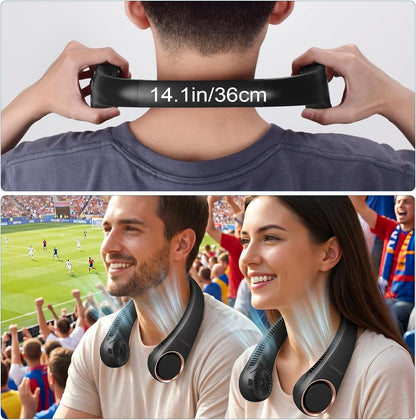 Neck Fan: Portable Personal Neck Cooling Rechargeable Bladeless Fan - Hands Free 3 Speed 4000 Mah Battery USB Operated Wearable Headphone Design - for Men Women Outdoor Indoor (Black)