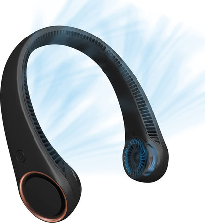Neck Fan: Portable Personal Neck Cooling Rechargeable Bladeless Fan - Hands Free 3 Speed 4000 Mah Battery USB Operated Wearable Headphone Design - for Men Women Outdoor Indoor (Black)