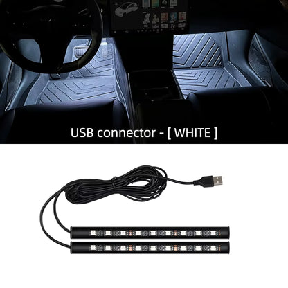 LED Car Neon Foot Lights - Interior Decorative Backlight with USB and Cigarette Lighter Connectivity
