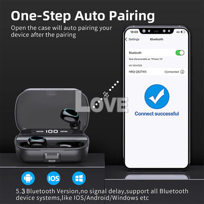 TWS Bluetooth 5.3 Waterproof Wireless Earbuds with LED Display - 2025 Model