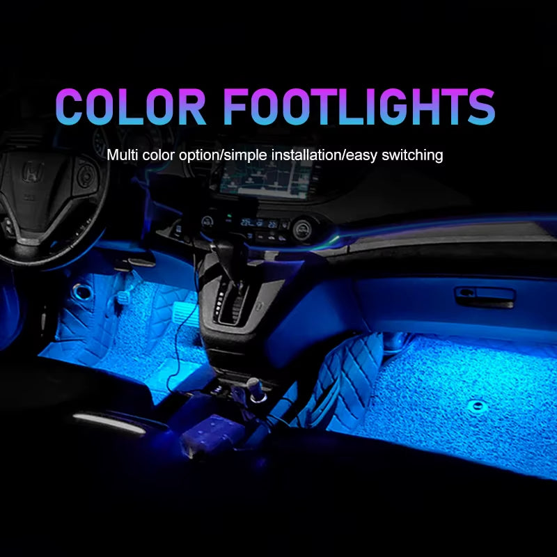 LED Car Neon Foot Lights - Interior Decorative Backlight with USB and Cigarette Lighter Connectivity