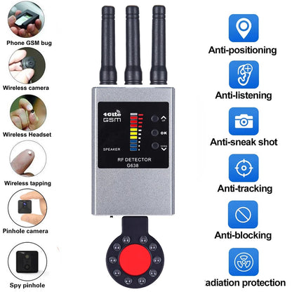 Anti-Spy RF Signal Detector Detection Camera GSM Audio Bug Finder GPS Signal Lens RF Tracker Detect anti Candid Camera Detector