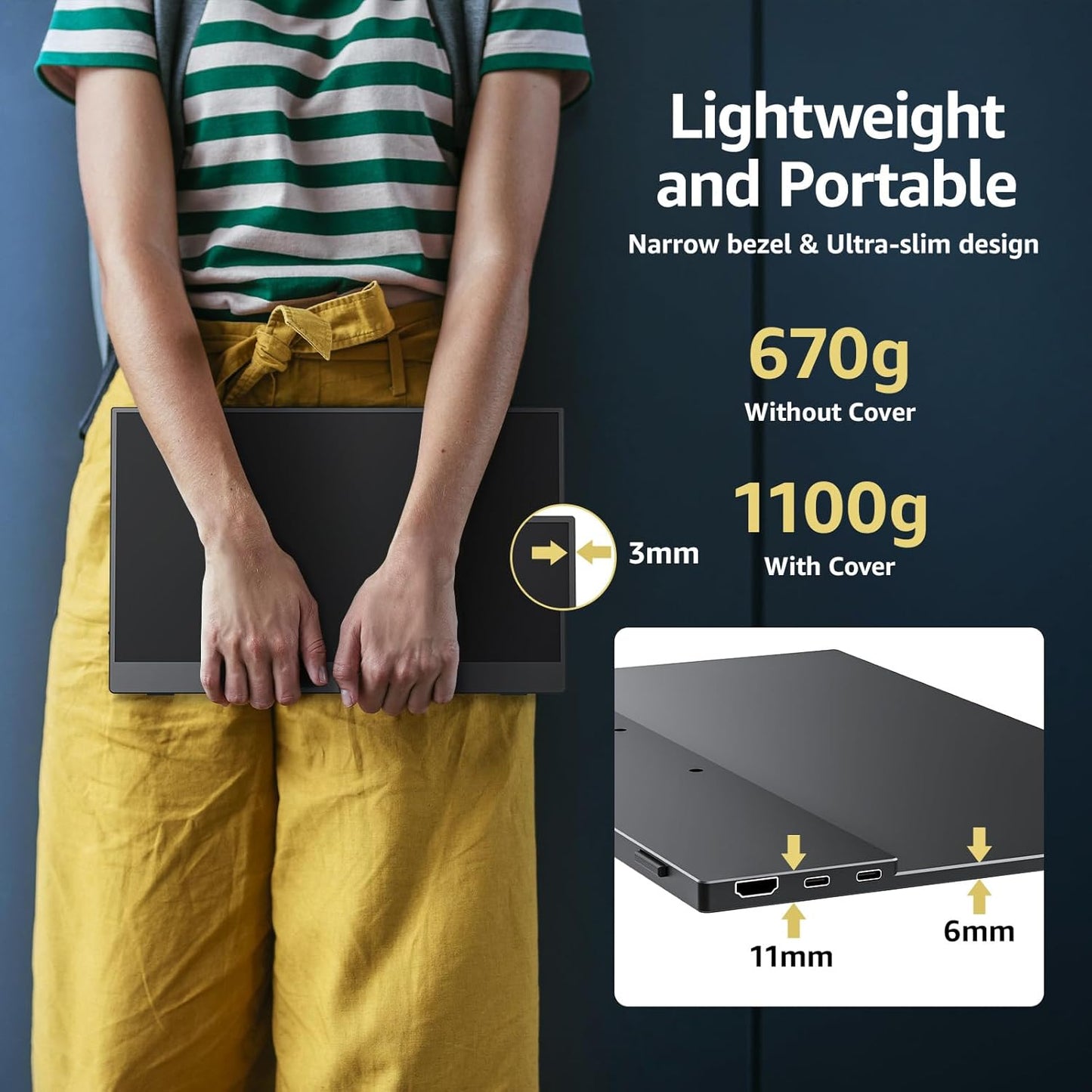 Portable Monitor 15.6 Inch 1080P FHD 60Hz 85% Srgb Travel Monitor with Speaker HDMI USB-C Second Screen for Laptop Macbook Surface PC Xbox PS4/5, VESA Mountable, with Cover Stand