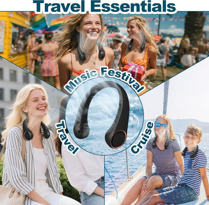 Neck Fan: Portable Personal Neck Cooling Rechargeable Bladeless Fan - Hands Free 3 Speed 4000 Mah Battery USB Operated Wearable Headphone Design - for Men Women Outdoor Indoor (Black)