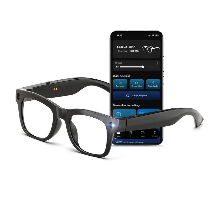 HUGUR AI Smart Camera Glasses: 8MP Lens, Photochromic Technology, Touch Control, Real-Time Translation in 160 Languages, Bluetooth Connectivity, Wearable Video Recording, and UV Protection for Outdoor Use