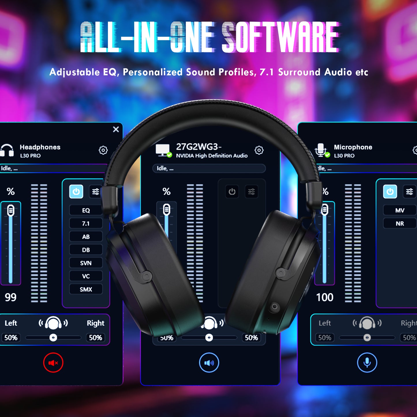 ATTACK SHARK L30Pro Wireless Gaming Headset, Detachable Microphone 7.1 Surround