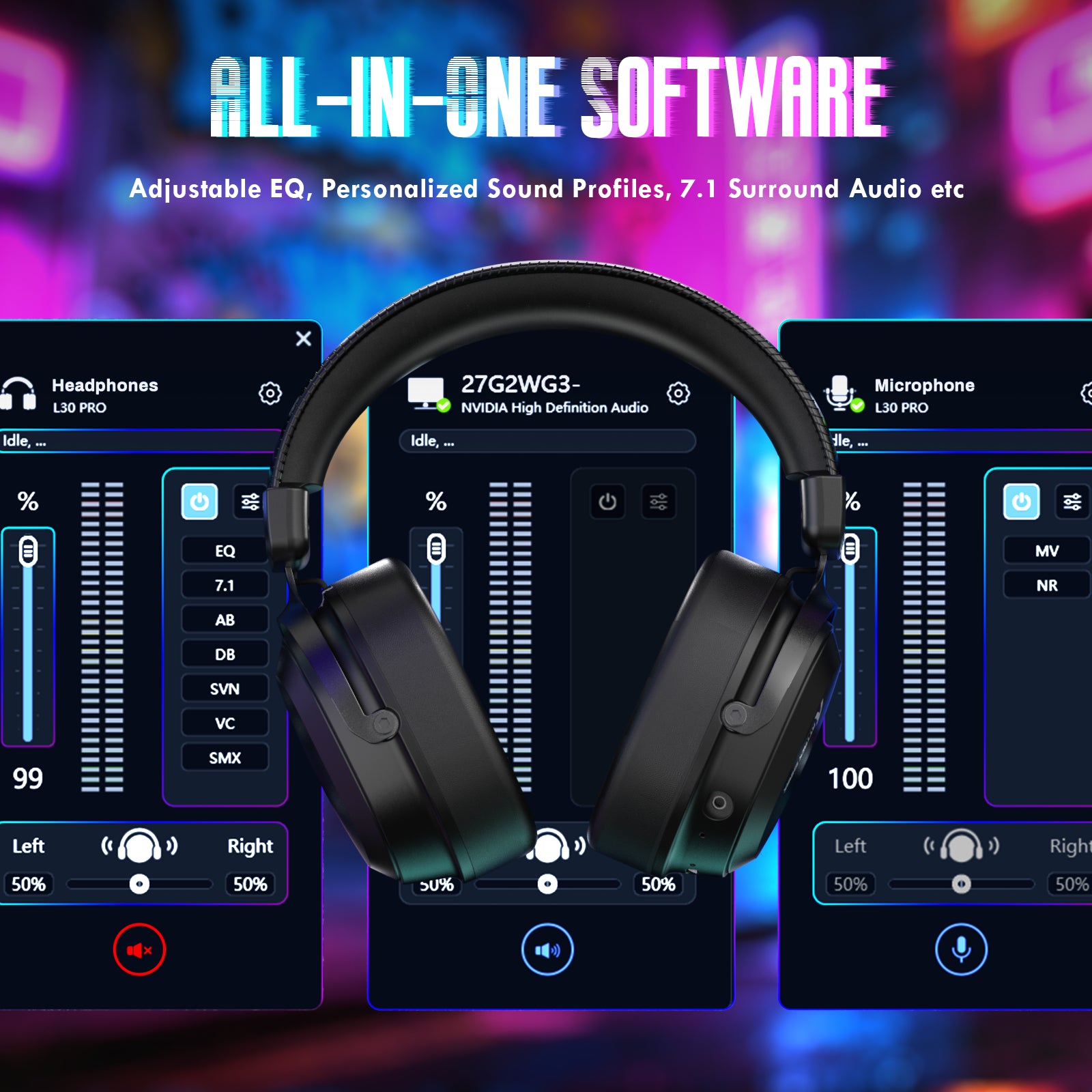 ATTACK SHARK L30Pro Wireless Gaming Headset, Detachable Microphone 7.1 Surround