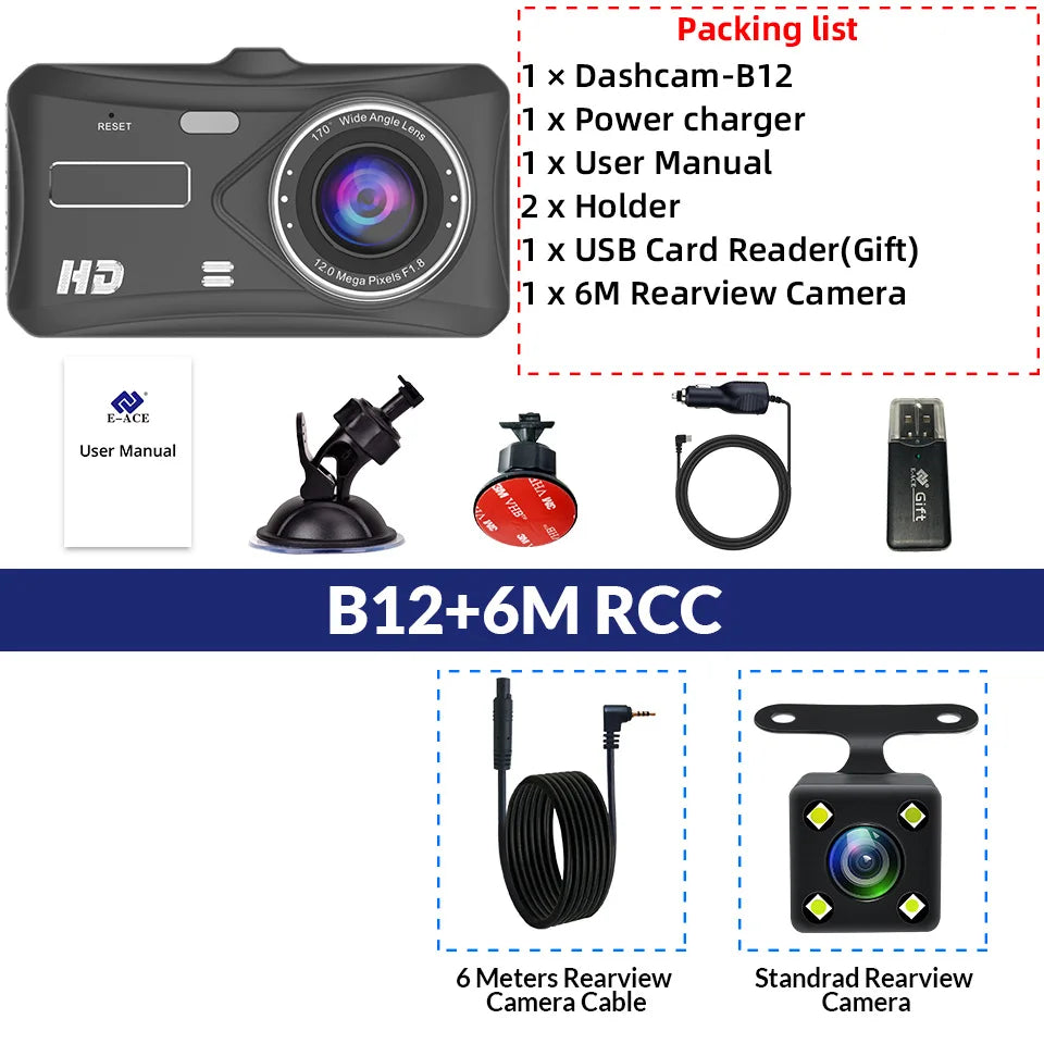 1080P Car DVR B12 Dash Cam Touch Sensitive Dash Camera WDR G Sensor Night Vision Optional Rear Lens Hidden Dashcam
