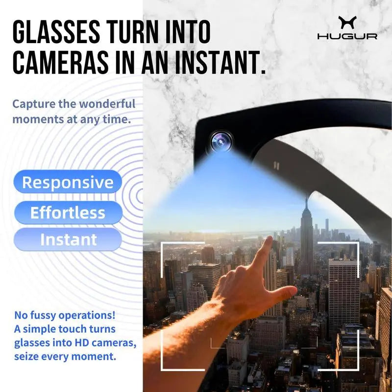 HUGUR AI Smart Camera Glasses: 8MP Lens, Photochromic Technology, Touch Control, Real-Time Translation in 160 Languages, Bluetooth Connectivity, Wearable Video Recording, and UV Protection for Outdoor Use