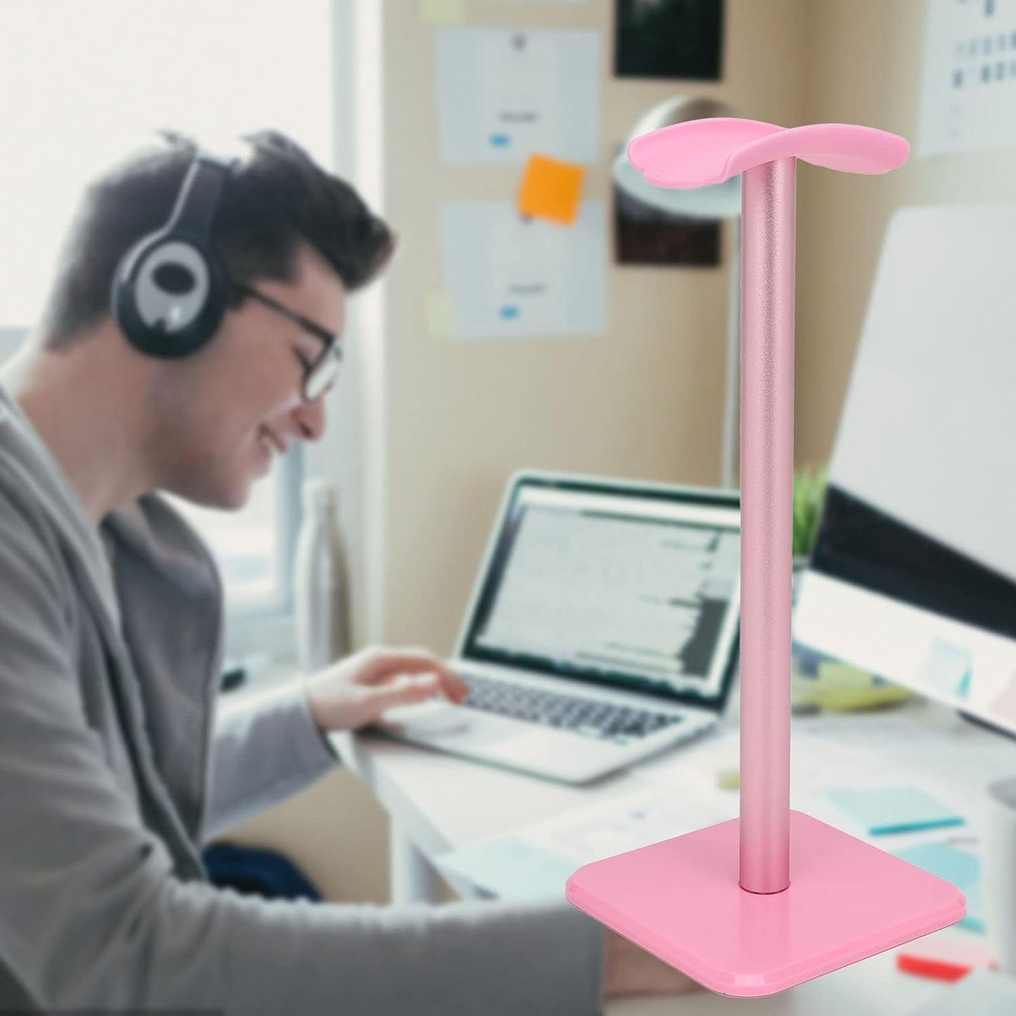 Headphone Stand, Durable Desk Headset Holder, Gaming Headset Holder Hanger Rack, Stable Non Slip Gaming Headset Stand for All Earphone Accessories (Pink)
