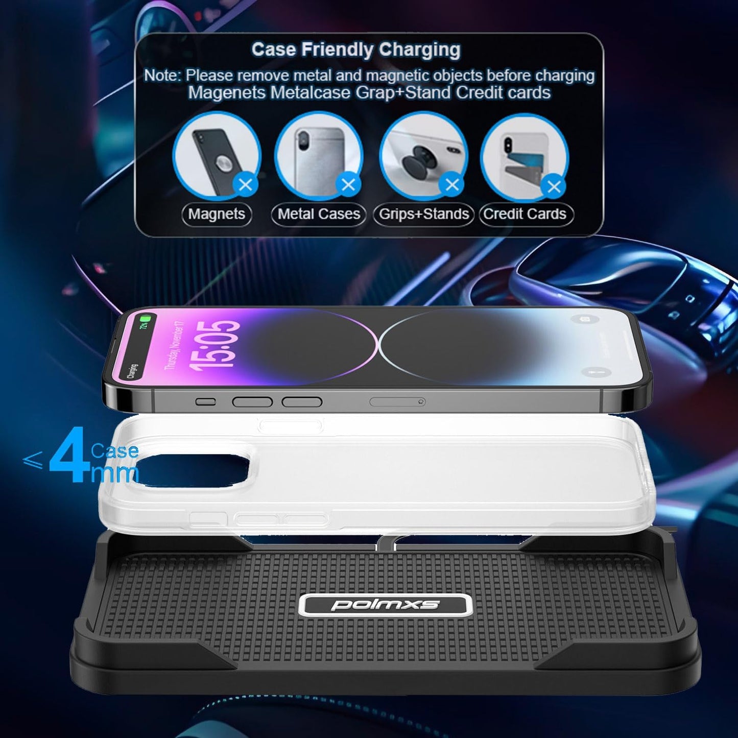 Wireless Charger, Wireless Car Charger Chargng Pad 15W Fast Wireless Phone Charger Cell Phone Cordless Charger Charging Mat Compatible with Iphone 11/12/12/14/15 Galaxy S21/S22/S23/24 (C12Y)